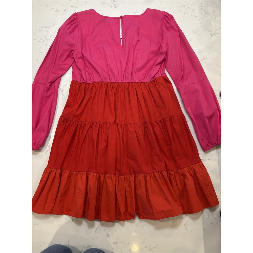 SugarLips In A Heartbeat Color Block Dress Tiered Ruffle Flare Pink Red‎ LG New - Picture 6 of 10